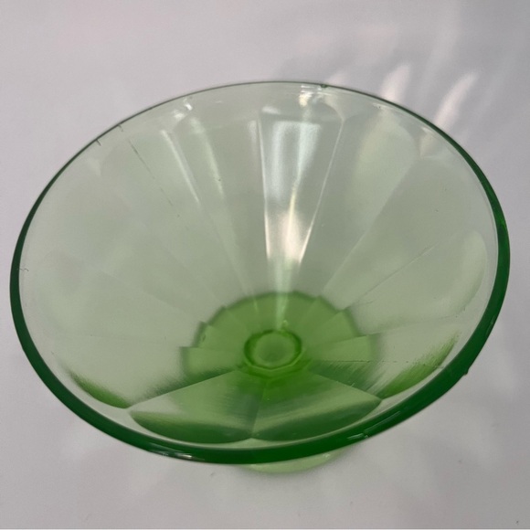 Vtg Federal 1920s Glass SET OF 6 Uranium Ice Cream dish bowl pedestal green - Picture 5 of 9